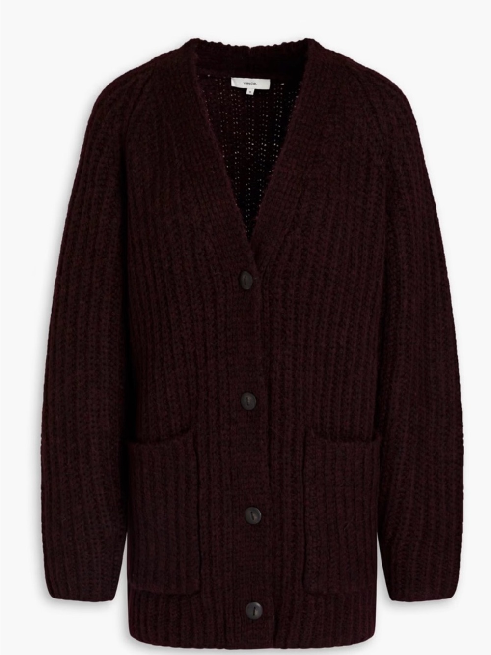 Vince Deep Burgundy Ribbed Button-Front Cardigan